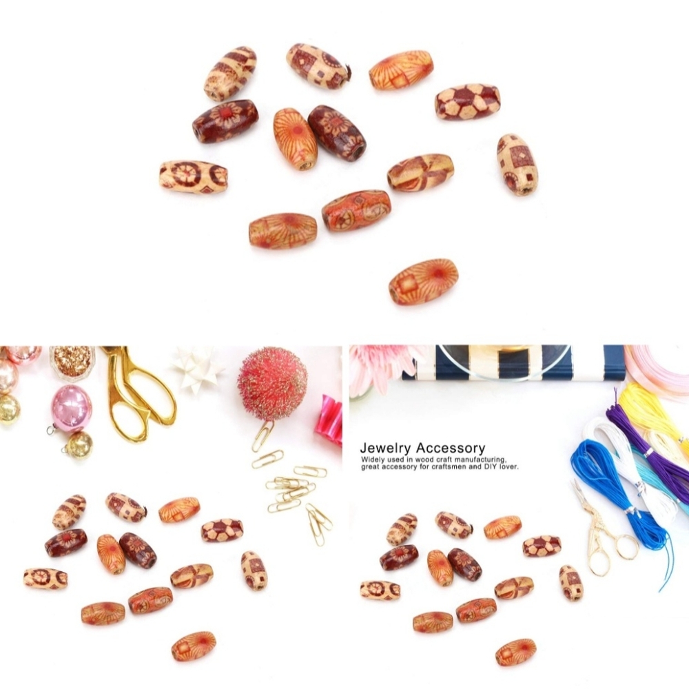 🍎 New 100 Wooden Beads Lot DIY Crafts Jewelry Spacers Findings Art Paint Print